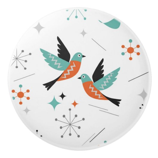 Birds Modern Mid Century Retro Atomic Keramikknauf (Vorderseite)