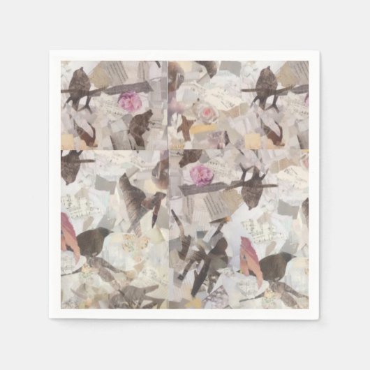 Birds & Music Paper Collage Paper Napkins Serviette (Vorderseite)