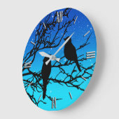 Birds on a Branch, Black Against Evening Blue Große Wanduhr (Winkel)