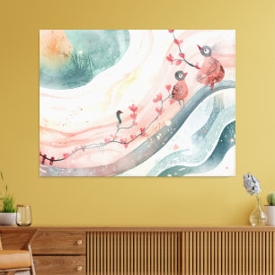 Birds on a Heart Branch  Leinwanddruck