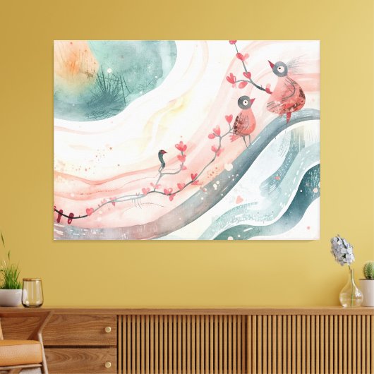 Birds on a Heart Branch  Leinwanddruck (Insitu (Wohnzimmer))