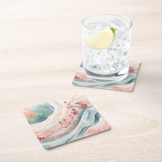 Birds on a Heart Branch Rechteckiger Pappuntersetzer (Vor Ort)