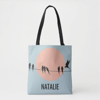 Birds on a Wire with Pastel Sun Personalized Tasche
