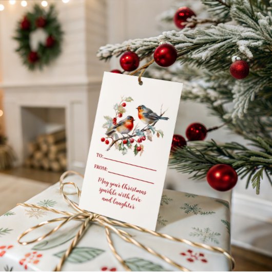 Birds on Berry Branch Christmas | Geschenkanhänger