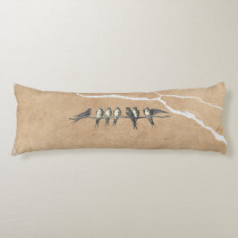 Birds on cracked surface, beige brown and text seitenschläferkissen