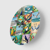 Birds Patchwork Pattern  Runde Wanduhr (Winkel)