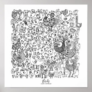 Birds Schwarz-Weiß-Illustration Poster