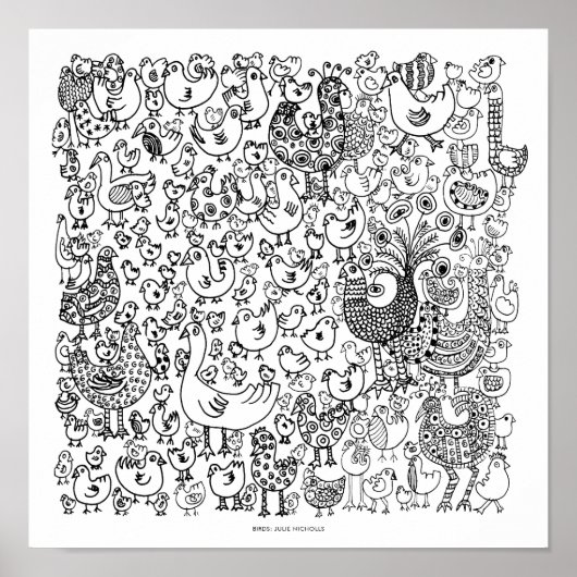 Birds Schwarz-Weiß Zeichnend Kunst Print Poster (Vorne)