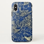Birds Spring Floral Blossom Blauer Glitzer Case-Mate iPhone Hülle (Rückseite)