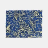 Birds Spring Floral Blossom Blauer Glitzer Fleecedecke (Vorderseite (Horizontal))
