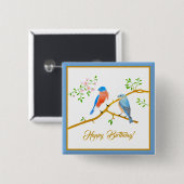 Birds Square Birthday Button (Vorne & Hinten)