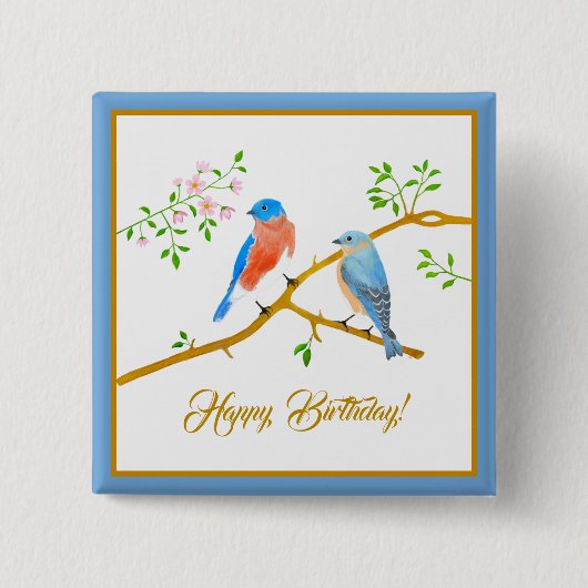 Birds Square Birthday Button (Vorderseite)
