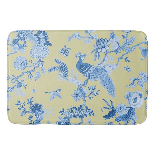 Birds Toile Blue & Mustard Badematte (Vorderseite)