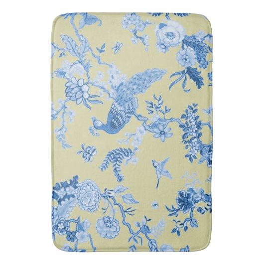 Birds Toile Blue & Mustard Badematte (Vorderseite Vertikal)