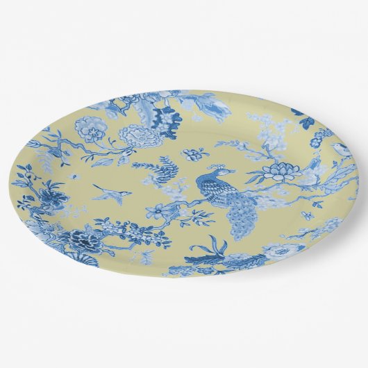Birds Toile Blue & Mustard Pappteller (Schrägansicht)