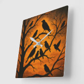 Birds Tree Silhouette Quadratische Wanduhr (Winkel)