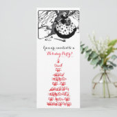 BIRDS TREM,CHRISTMAS LADY Schwarz-weiß Gem Red Einladung (Stehend Vorderseite)