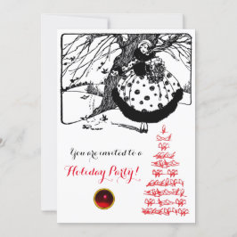 BIRDS TREM UND CHRISTMAS LADY Schwarz-weiß Red Gem Einladung