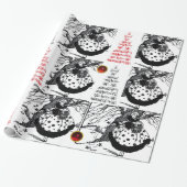 BIRDS TREM UND CHRISTMAS LADY Schwarz-weiß Red Gem Geschenkpapier (Ungerollt)