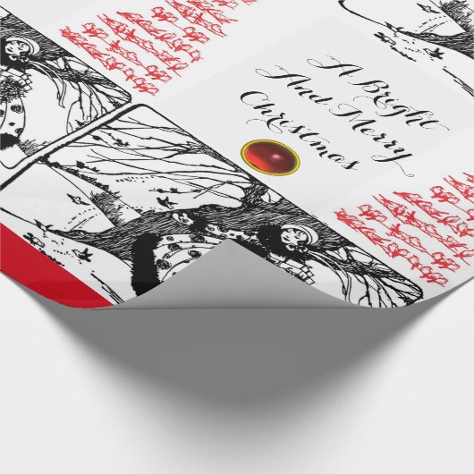 BIRDS TREM UND CHRISTMAS LADY Schwarz-weiß Red Gem Geschenkpapier (Ecke)