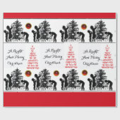 BIRDS UND CHRISTMAS BAUM Schwarz-weiße Rotbarsche Geschenkpapier (Flach)