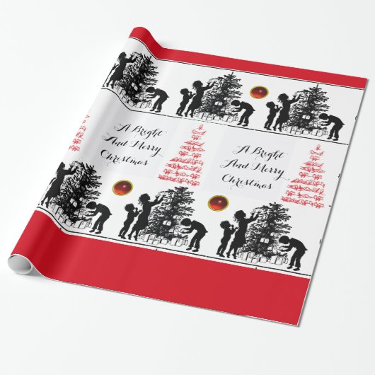 BIRDS UND CHRISTMAS BAUM Schwarz-weiße Rotbarsche Geschenkpapier (Ungerollt)