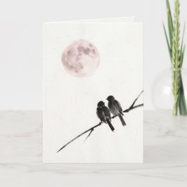 Birds Under Blush Moon Art Card Karte