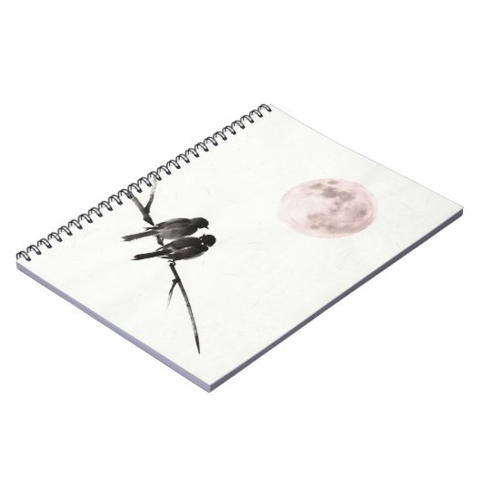 Birds Under Blush Moon Notebook Notizblock (Linke Seite)
