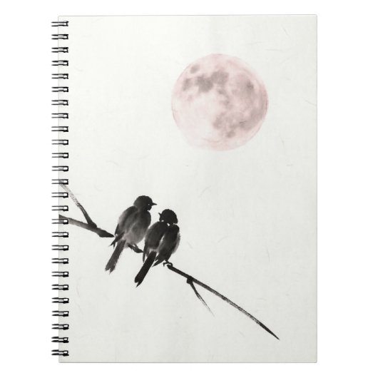 Birds Under Blush Moon Notebook Notizblock (Vorderseite)