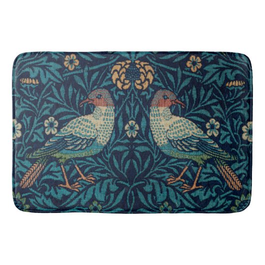 "Birds" von William Morris Blue Pattern Badematte (Vorderseite)