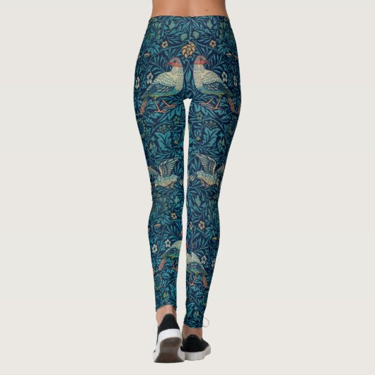 "Birds" von William Morris Blue Pattern Leggings (Rückseite)