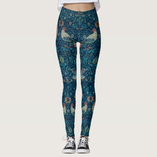 "Birds" von William Morris Blue Pattern Leggings