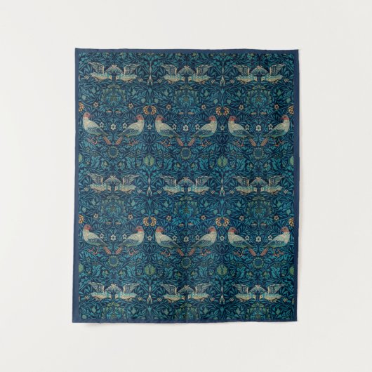 "Birds" von William Morris Blue Pattern Wandteppich (Vorderseite)