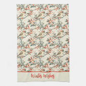 Birds Winter Holly Red Berries Weihnachtsfeiertag Geschirrtuch (Vertikal)