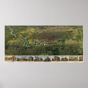 Birdseye Karte von Houston, Texas (1891), Reprint Poster