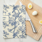 Birdsong Cobalt und Cream Toile de Jouy Geschirrtuch (Viertel Falte)