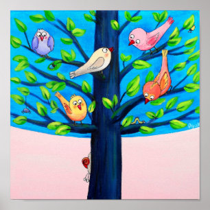 Birdy Tree Freuen Vögel auf einem Kinderzimmer Poster