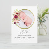 Birgundy-Marsala und Blush Birth Announcement Card Ankündigung (Stehend Vorderseite)