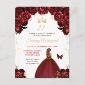 Birgundy Red Brown Hair Princess Birthday Party Postkarte (Vorderseite)