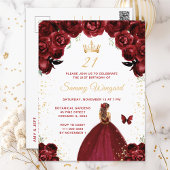 Birgundy Red Brown Hair Princess Birthday Party Postkarte