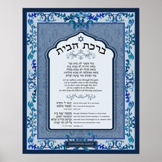 Birkat Habayit Hebrew English Blue Baroque Frame Poster (Vorne)