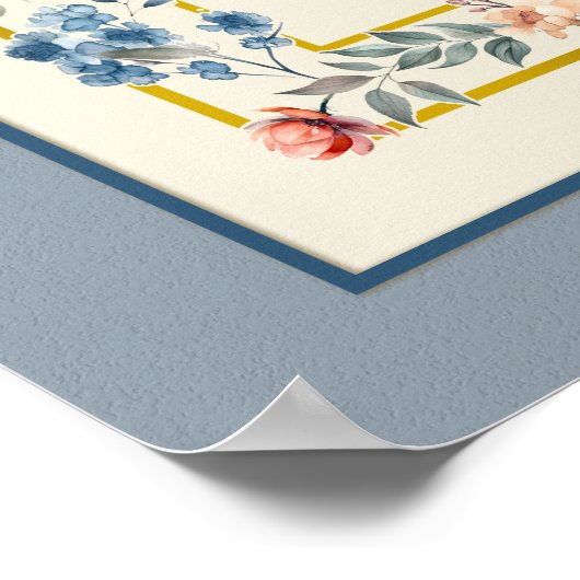 Birkat Habayit Hebrew English Floral on Blue Art Poster (Ecke)