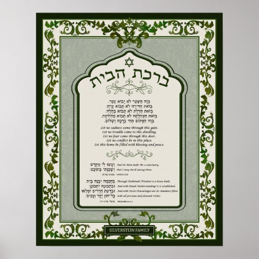 Birkat Habayit Hebrew English Green Baroque Frame Poster (Vorne)