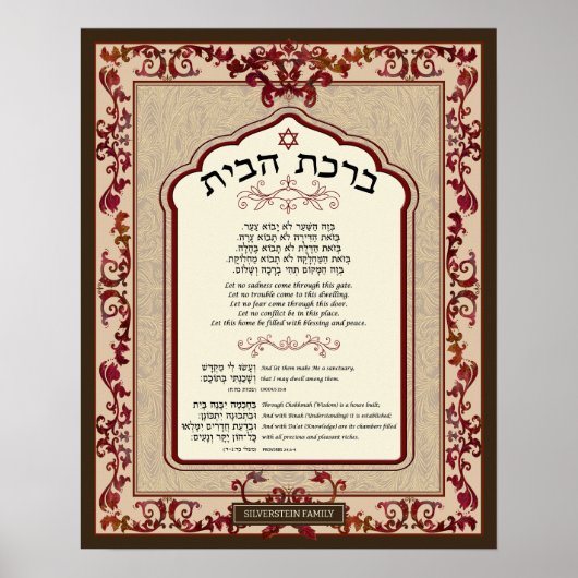 Birkat Habayit Hebrew English Red Baroque Frame Poster (Vorne)