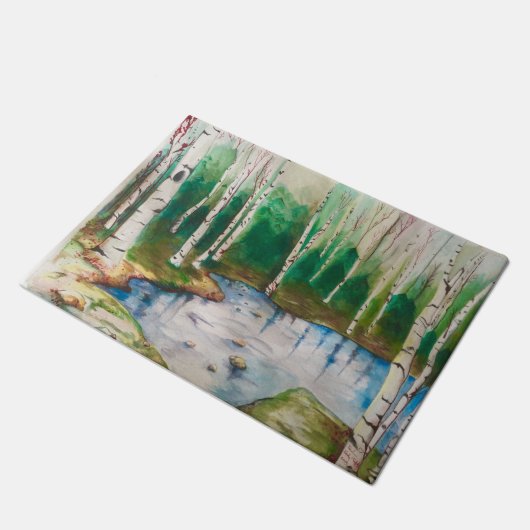 Birken-Baum-Waldtür-Matte Fußmatte (Schrägansicht)