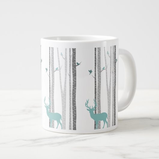 Birken-Bäume mit Rotwild Jumbo-Tasse (Vorderseite Rechts)