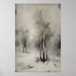 Birken im Schnee, gotische Waldlandschaftswand Poster