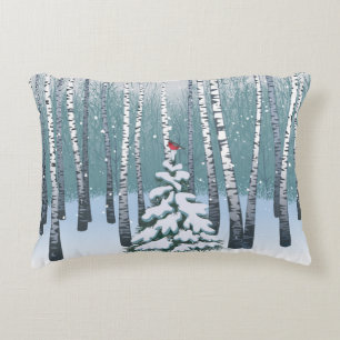 Birken im Winter-Wald Dekokissen