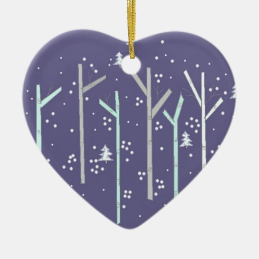 Birken mit fallendem Schnee Keramik Ornament (Vorne)