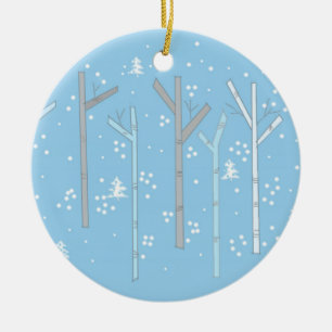 Birken mit fallendem Schnee Keramikornament